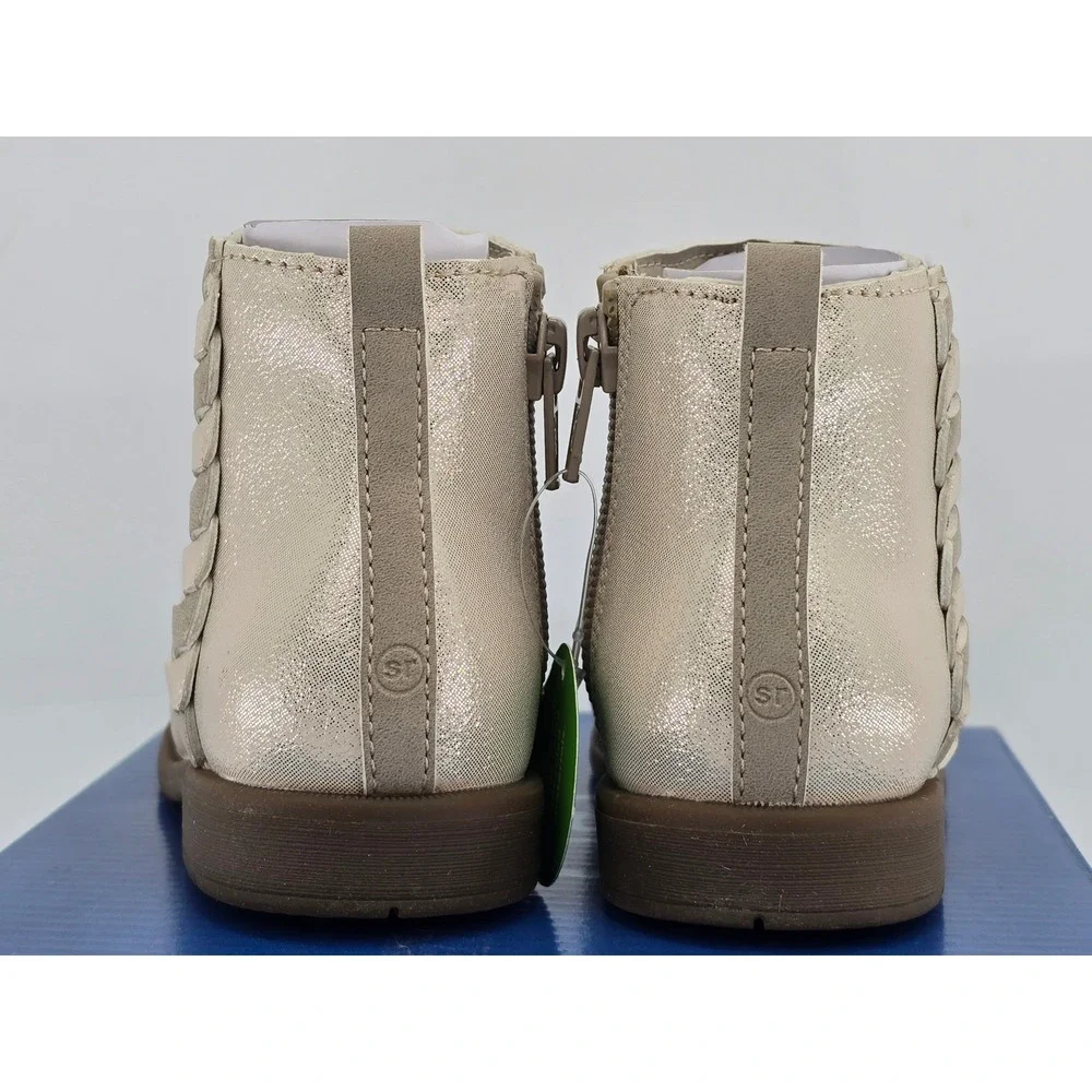 Stride Rite Carolyn Ankle Boots Little Kid 7.5M Taupe Metallic Ruffle -New